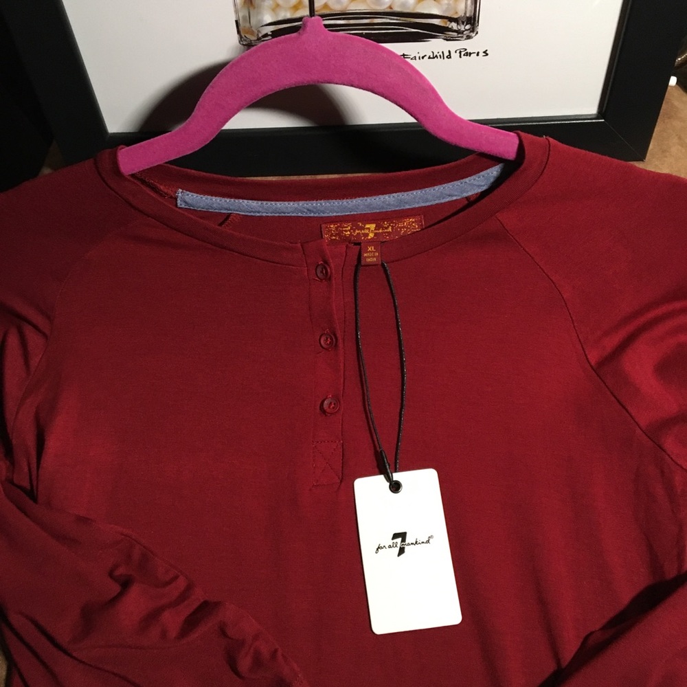 7 FOR ALL MANKIND GIRLS’ NWT AUTHENTIC LONG SLEEVES HENLEY RUDY RED KNIT SHIRT